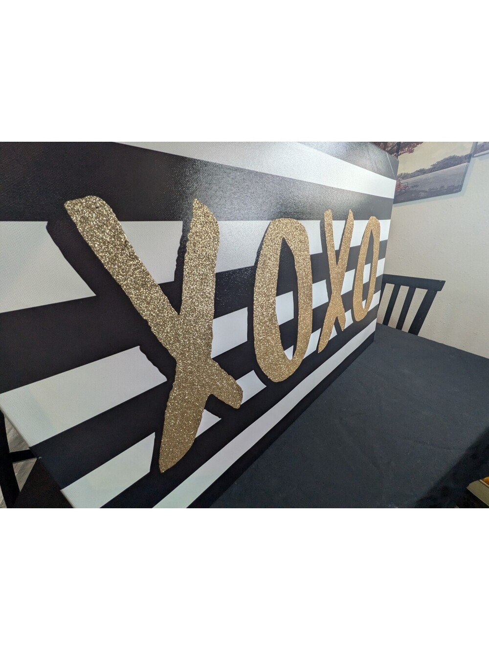 XOXO Gold Glitter Black White Striped Wall Decor Sign Valentine Home Decor